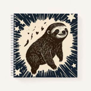 Dream Sloth - Starry Night in Linocut Lines Notizbuch