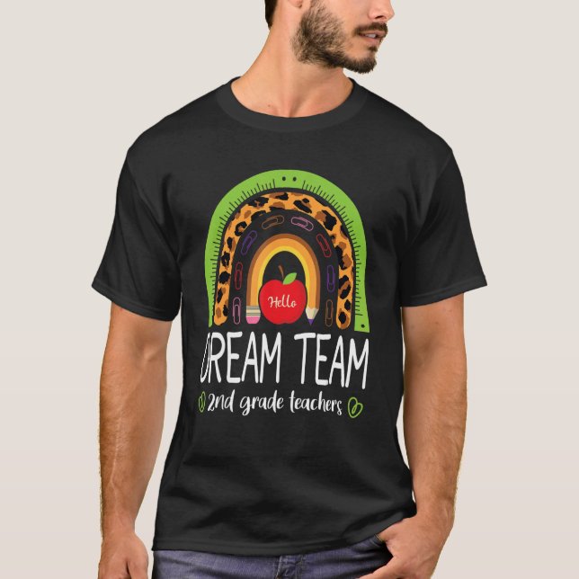 Dream Team 2nd Grade Teachers Boho Rainbow Leopard T-Shirt (Vorderseite)