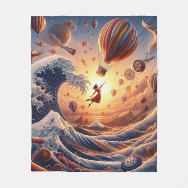Dream Weaver's Journey: Fantasy Hot Air Balloons Fleecedecke (Vorderseite)