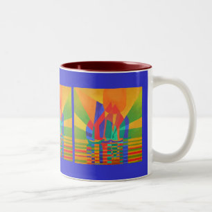 Dreamboat ein kubistischer Junk in Primärfarben Zweifarbige Tasse