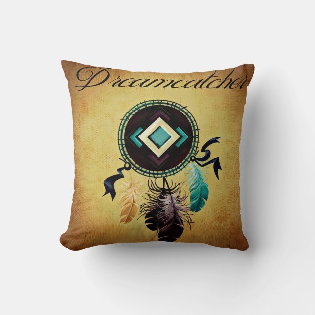 Dreamcatcher auf der Goldenen Grunge Hintergrund Kissen (Vorderseite)