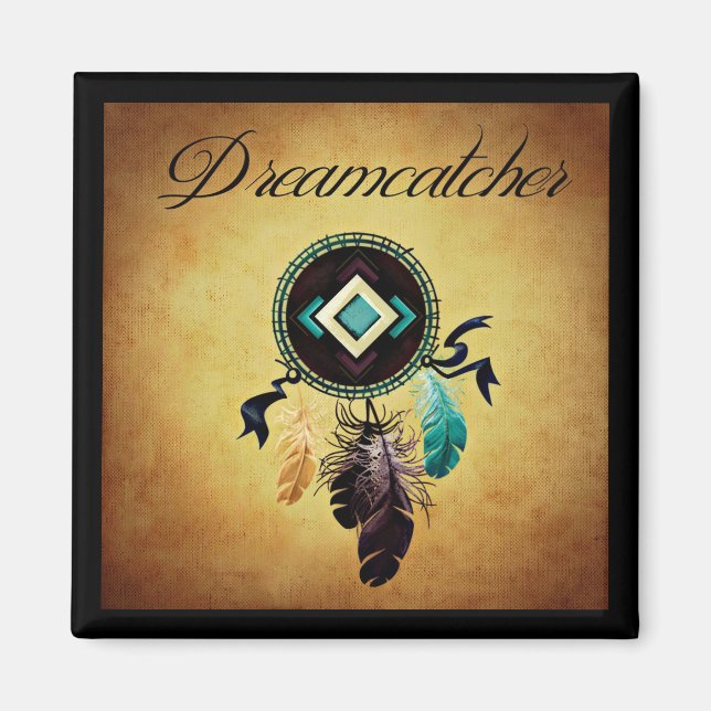 Dreamcatcher auf einem goldenen Grunge Hintergrund Magnet (Vorne)