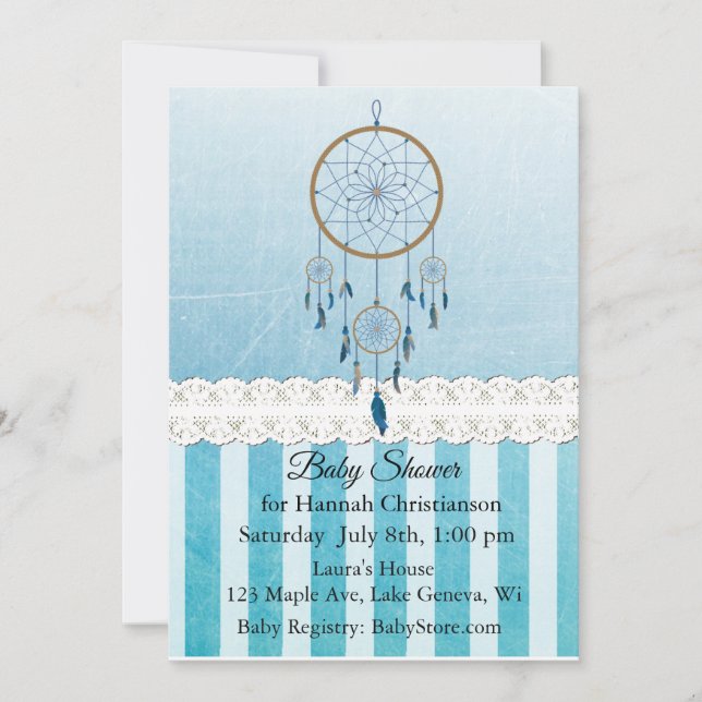 Dreamcatcher Blue Boys Baby Shower Einladungen (Vorderseite)
