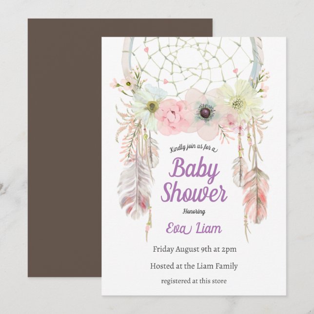 Dreamcatcher Bohemianism Baby Dusche Einladung (Vorne/Hinten)