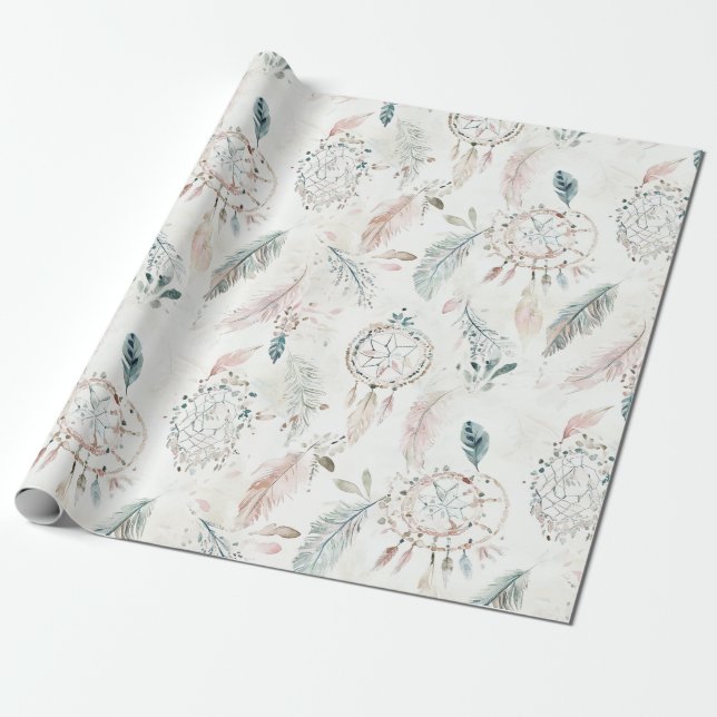 DREAMCATCHER Boho Federn neutrales Wrapping Paper Geschenkpapier (Ungerollt)