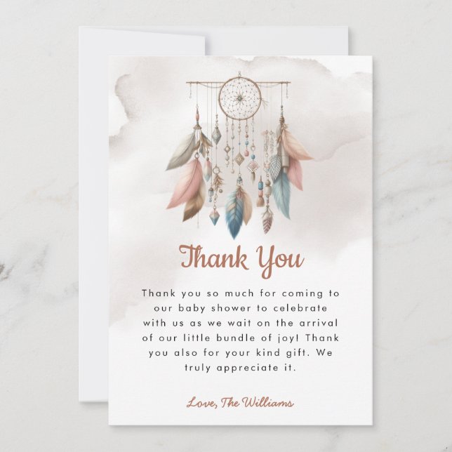 Dreamcatcher Boho Pastel Baby Show Carte de remerc (Devant)