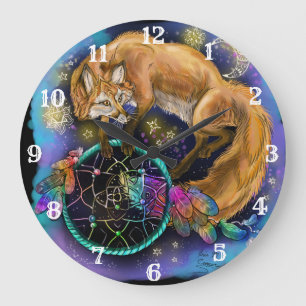 Dreamcatcher Fox Große Wanduhr
