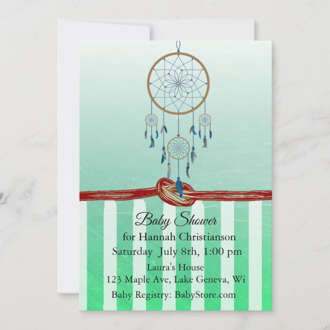 Dreamcatcher Green Boys Baby Shower Einladungen (Vorderseite)