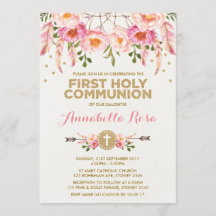 Dreamcatcher Heilige Kommunion Chic Pink Gold Flor Einladung