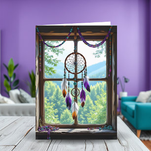 Dreamcatcher in Window   Happy Birthday Karte