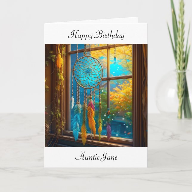 Dreamcatcher in Window Happy Birthday Personalisie Karte (Vorderseite)