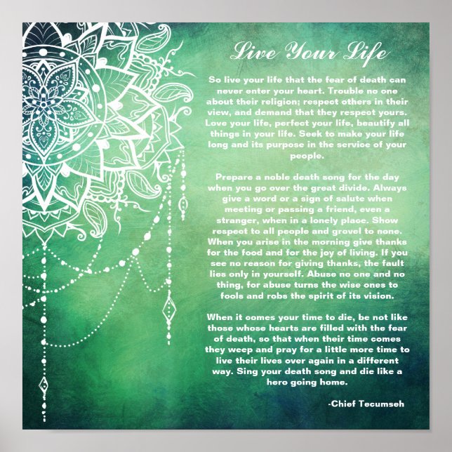 Dreamcatcher, Live Your Life Native American Gedic Poster (Vorne)