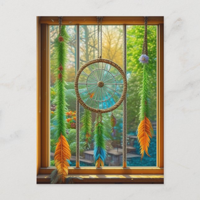 Dreamcatcher mit blauen, grünen und orangefarbenen postkarte (Vorderseite)