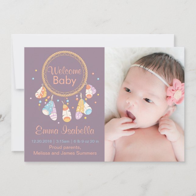 Dreamcatcher New Baby Neugeborene Ankündigung 3 (Vorderseite)