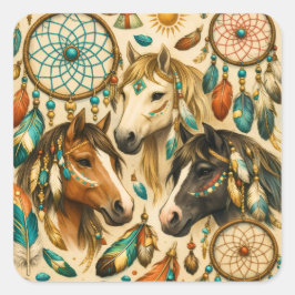Dreamcatcher-Ponys Quadratischer Aufkleber