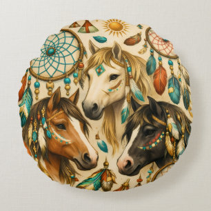 Dreamcatcher-Ponys Rundes Kissen