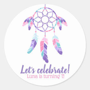 Dreamcatcher rosa lila aquamarines runder aufkleber