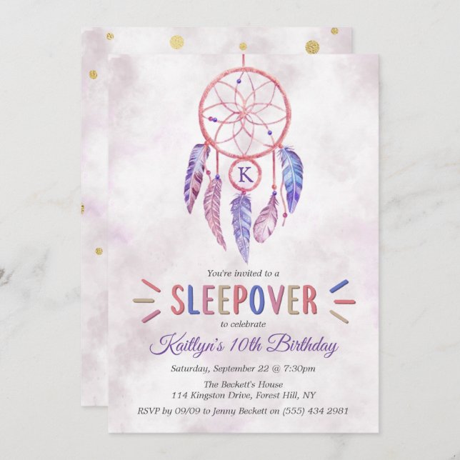 Dreamcatcher Sleepover Invitations de fête d'anniv (Devant / Derrière)