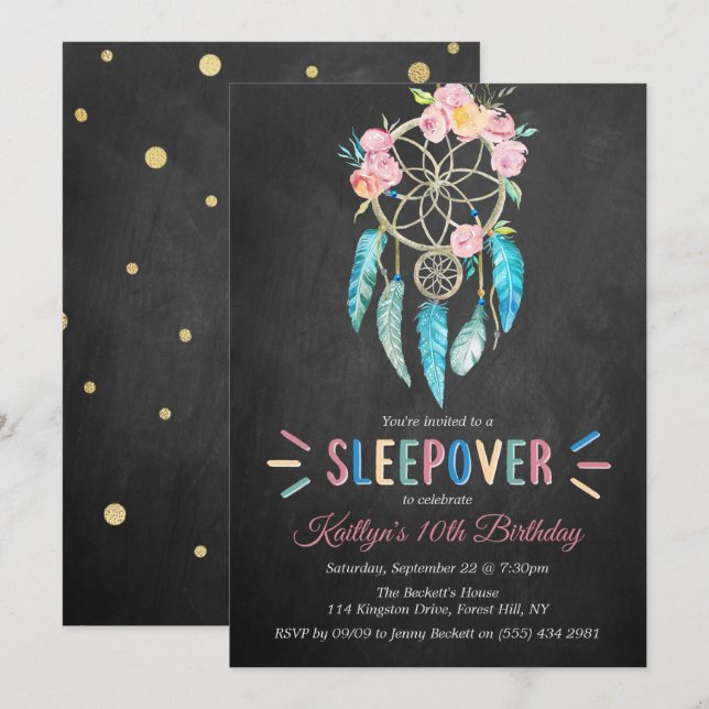 Dreamcatcher Sleepover jeder Altersgruppe Geburtst Einladung (Vorne/Hinten)