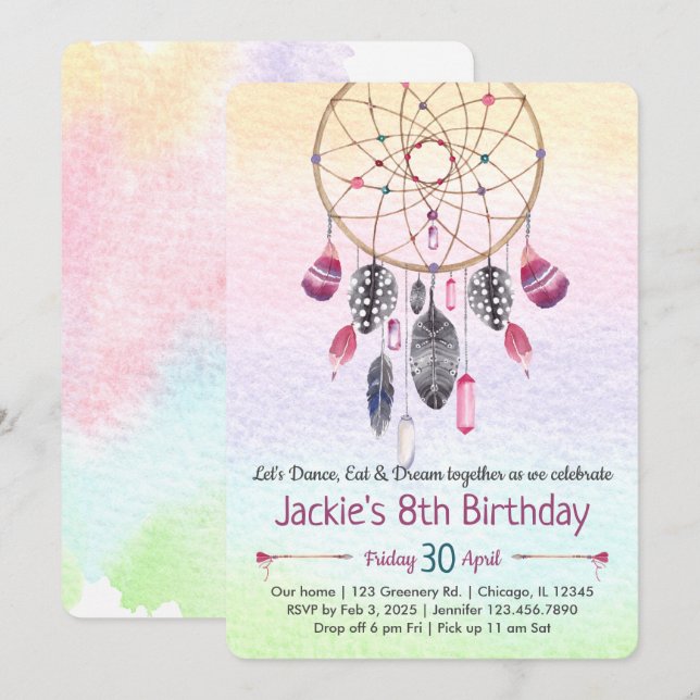 Dreamcatcher Slumber Party Geburtstag Einladung (Vorne/Hinten)