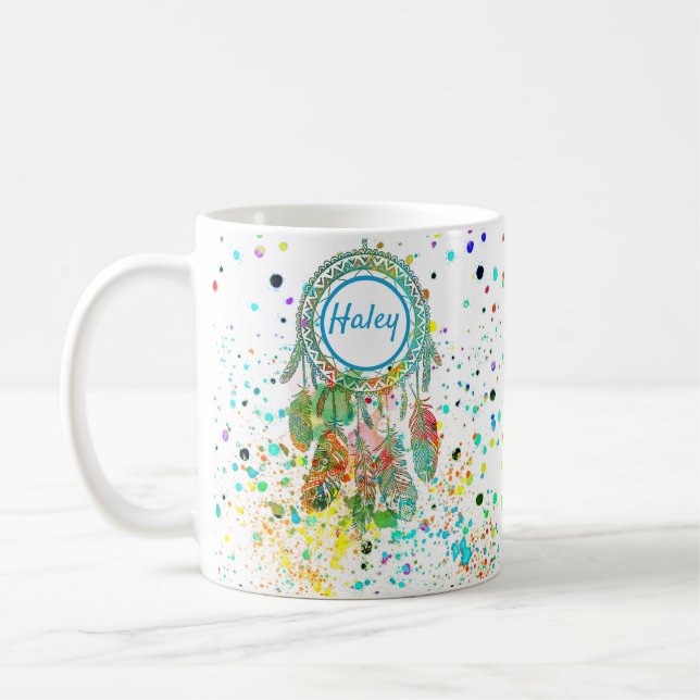 Dreamcatcher splatter personalized  coffee mug (Gauche)