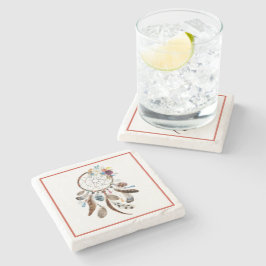 Dreamcatcher-Stammfedern & Blume Steinuntersetzer