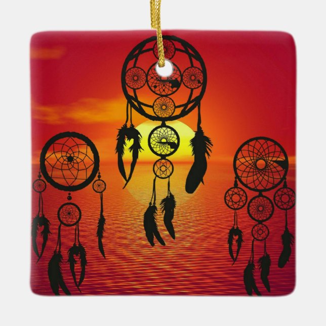Dreamcatcher Sunset Keramikornament (Vorderseite)