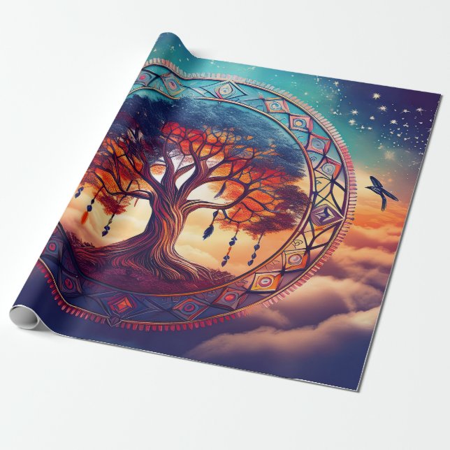 Dreamcatcher Tree des Lebens, spirituelle Explosio Geschenkpapier (Ungerollt)