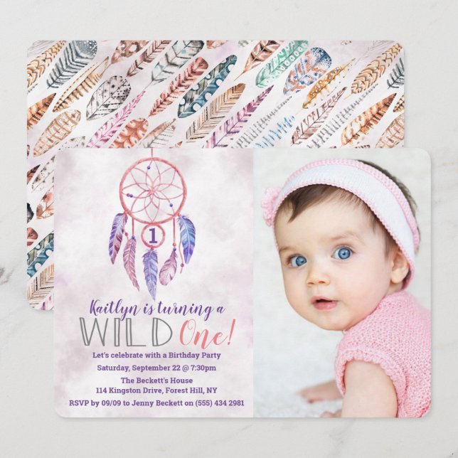 Dreamcatcher Wild Ein Foto Einladung zum Geburtsta (Vorne/Hinten)