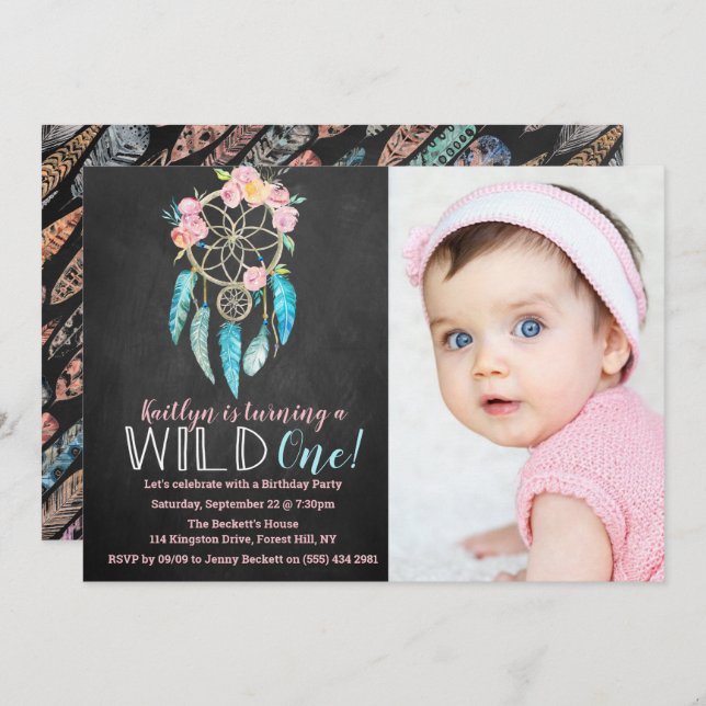 Dreamcatcher Wild One Photo Invitations d'annivers (Devant / Derrière)