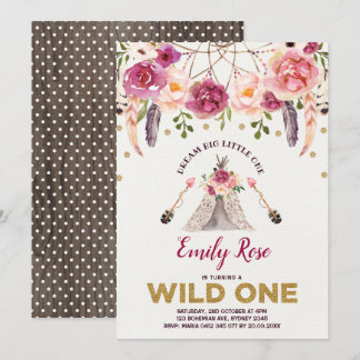 Dreamcatcher WILDES Boho Blumengeburtstags-Party Einladung