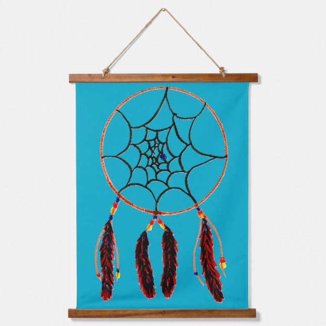 Dreamcatcher Wood Topped Wall Tapestory Wandteppich Mit Holzrahmen (Vorderseite)