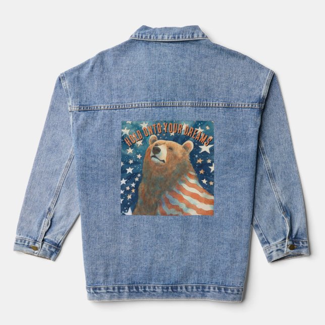 Dreamer US Flagge Bear Denim Jacket Jeansjacke (Rückseite)
