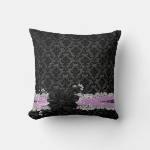 Dreamight Night Black Flower Damask Coussin
