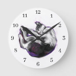 Dreaming cat Sleeping Hand Drawn Realistic Art Runde Wanduhr