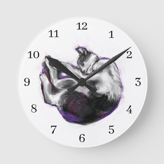 Dreaming cat Sleeping Hand Drawn Realistic Art Runde Wanduhr (Vorderseite)