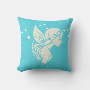 "Dreaming Fairy with Stars on Turquoise Blue" Kissen