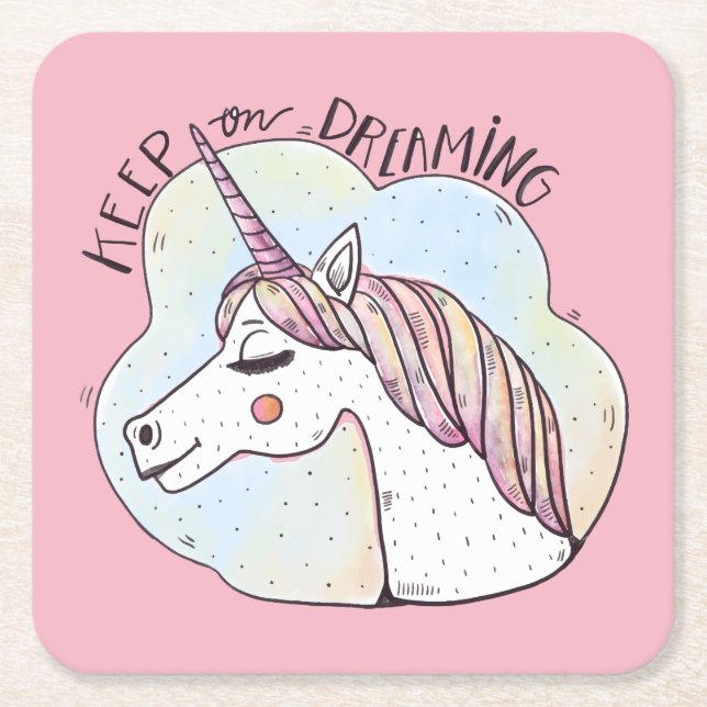 Dreaming Whimsical Unicorn Rechteckiger Pappuntersetzer (Vorderseite)