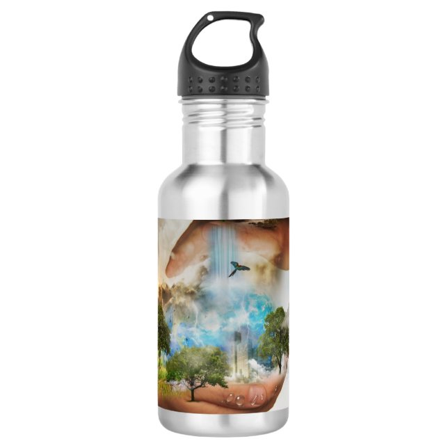 Dreamlike Blue Surreal Landscape Edelstahlflasche (Vorderseite)