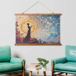 Dreamlike Serenity: Fantasy Silhouette Wall Tapest Wandteppich Mit Holzrahmen
