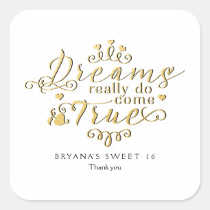 DREAMS WIRKLICH WIRKLICH WERDEN WAHREN Gold Gefall Quadratischer Aufkleber