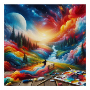 Dreamscape Abstrakt: Vibrannte digitale Kunstdruck Poster