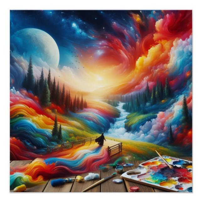 Dreamscape Abstrakt: Vibrannte digitale Kunstdruck Poster (Vorderseite)