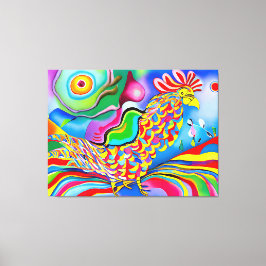 "Dreamscape Bird" Ein farbiger surrealer Hahn Leinwanddruck