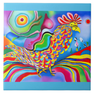 "Dreamscape Bird". Ein surreal abstrakter Hahn Fliese