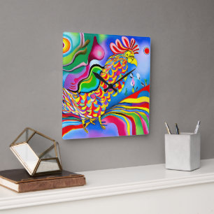 "Dreamscape Bird". Ein surreal abstrakter Hahn Quadratische Wanduhr