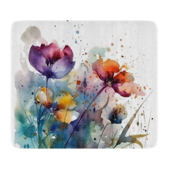 Dreamscape Garden: Abstrakte Aquarell-Blume Schneidebrett (Vorderseite)