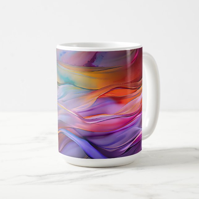 "Dreamscape Waves" Zeitgenössische Abstrakte Kunst Kaffeetasse (VorderseiteRechts)