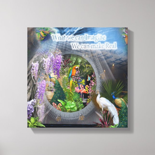 Dreamscape Wisteria Blume & Peacock Themen Leinwanddruck (Vorderseite)