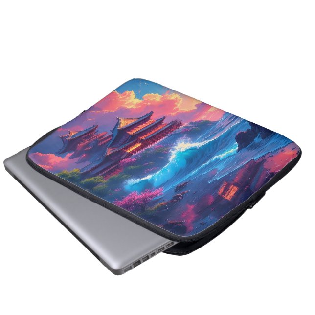 Dreamwave-Pagode am Meer Laptopschutzhülle (Vorne Knopf)